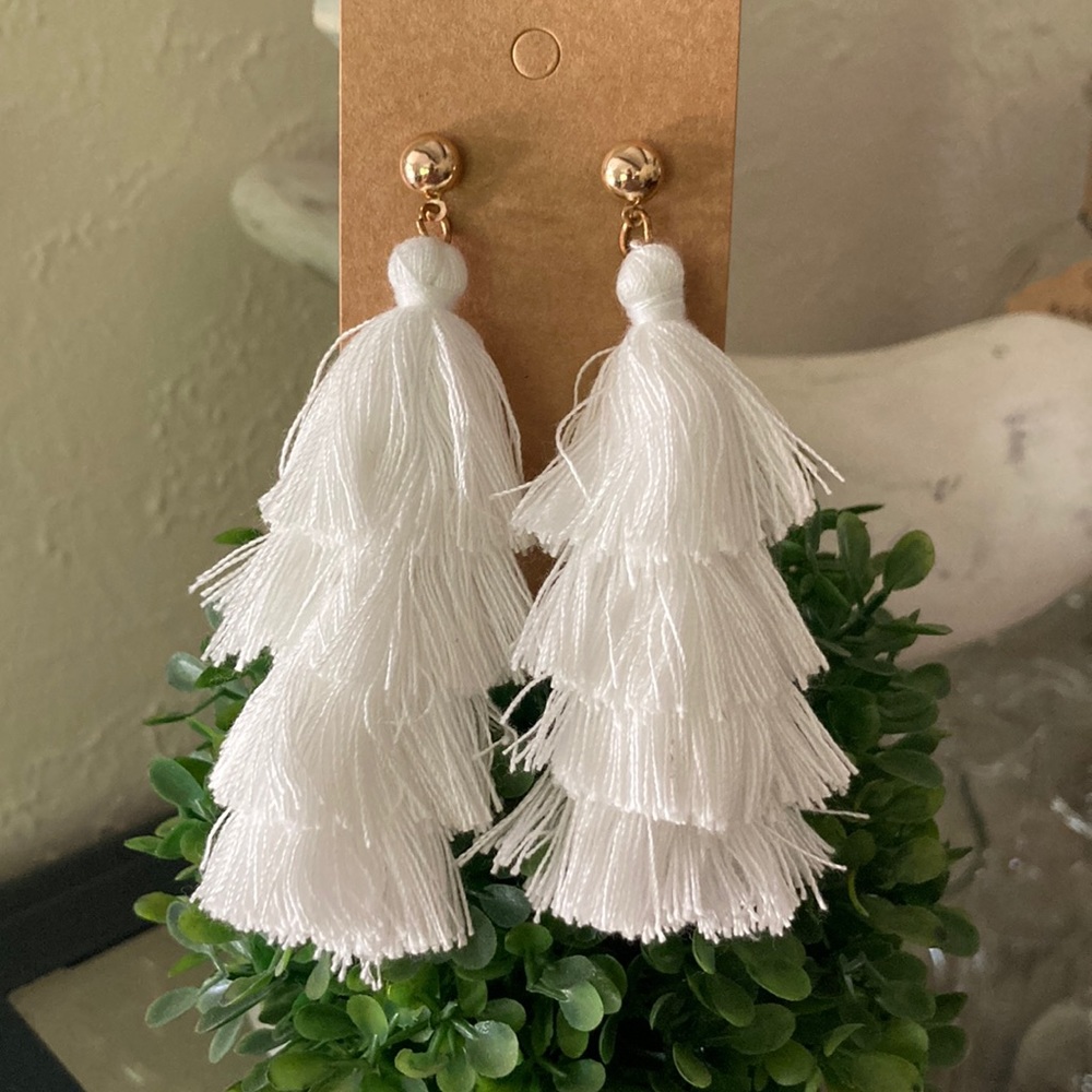 Tassel Earrings, White